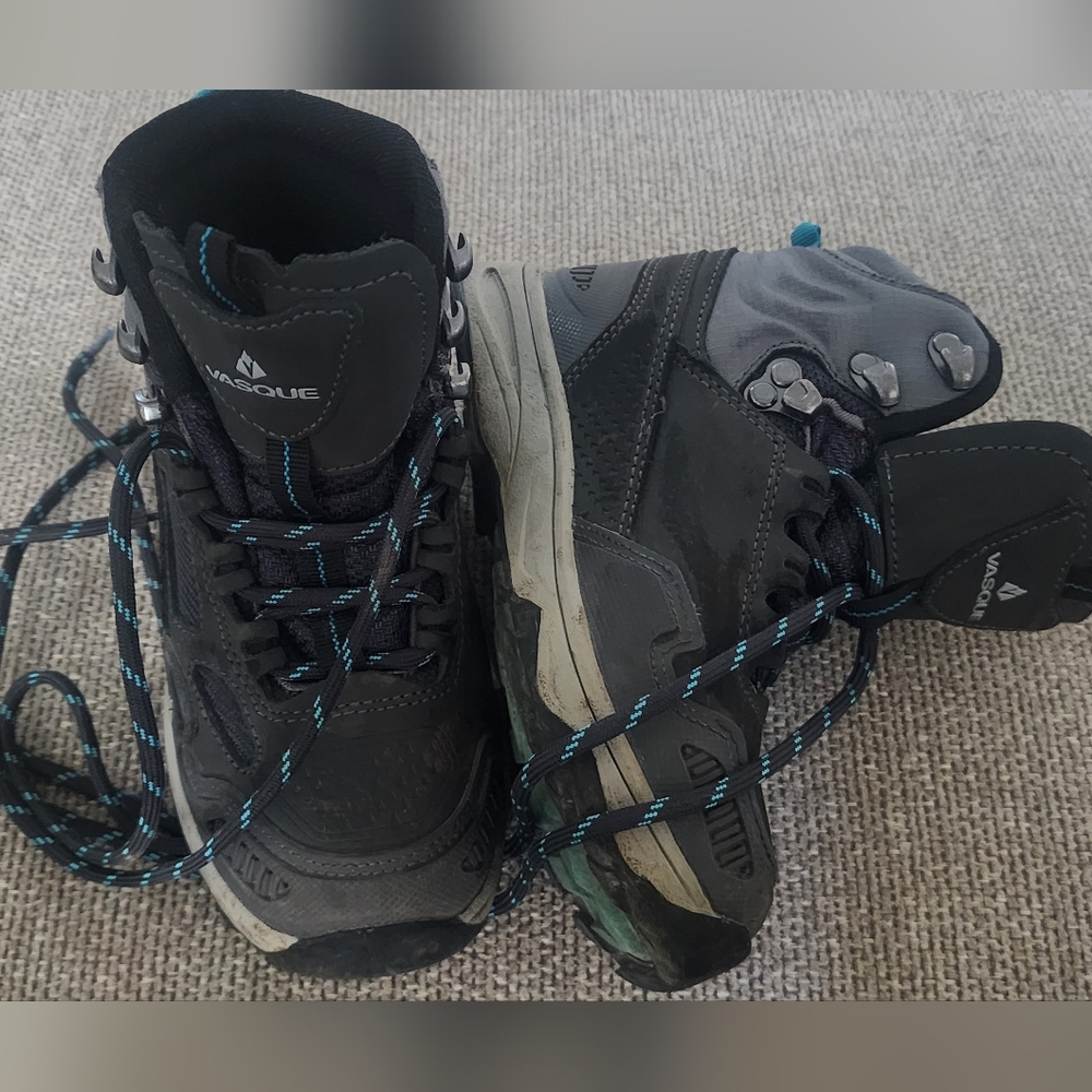 Vasque Black and Gray Sneakers with Ankle Support and Rugged Soles